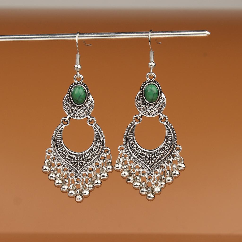 Turquoise Earrings Bohemian Drop Ear Earrings with Tassels, Geometric Alloy, Retro Style, Boastful Ear Accessories
