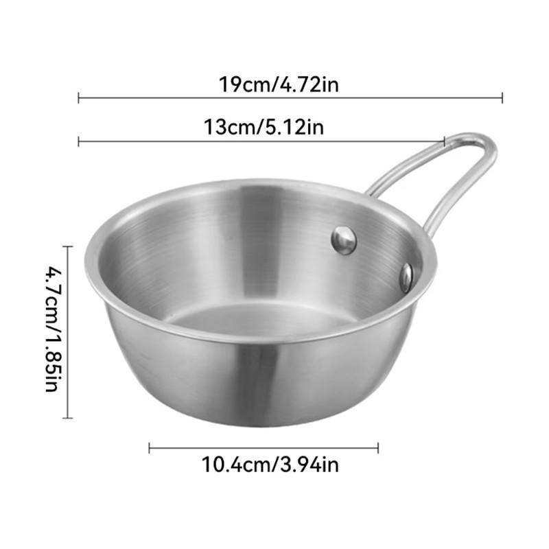 

New Small Round Bowl With Handle Thickened Korean Rice Wine Bowl Restaurants Circular Barbecue Seasoning Stainless Steel Bowl