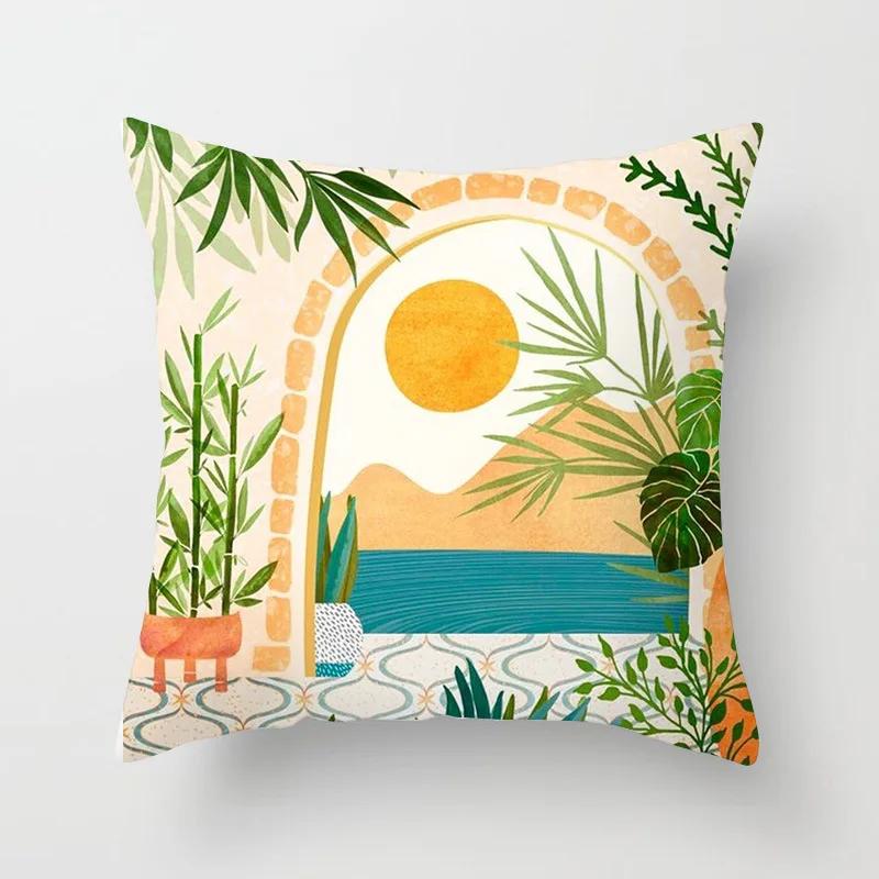 Modern Abstract Throw Pillow Cover Geometric Round Line Sunset Cushion  Home Sofa Chair