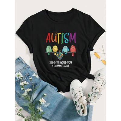 Autism Seeing The World From A Different Angle T-shirt Round Neck Printing Womens T Shirts Tees For Women 70242