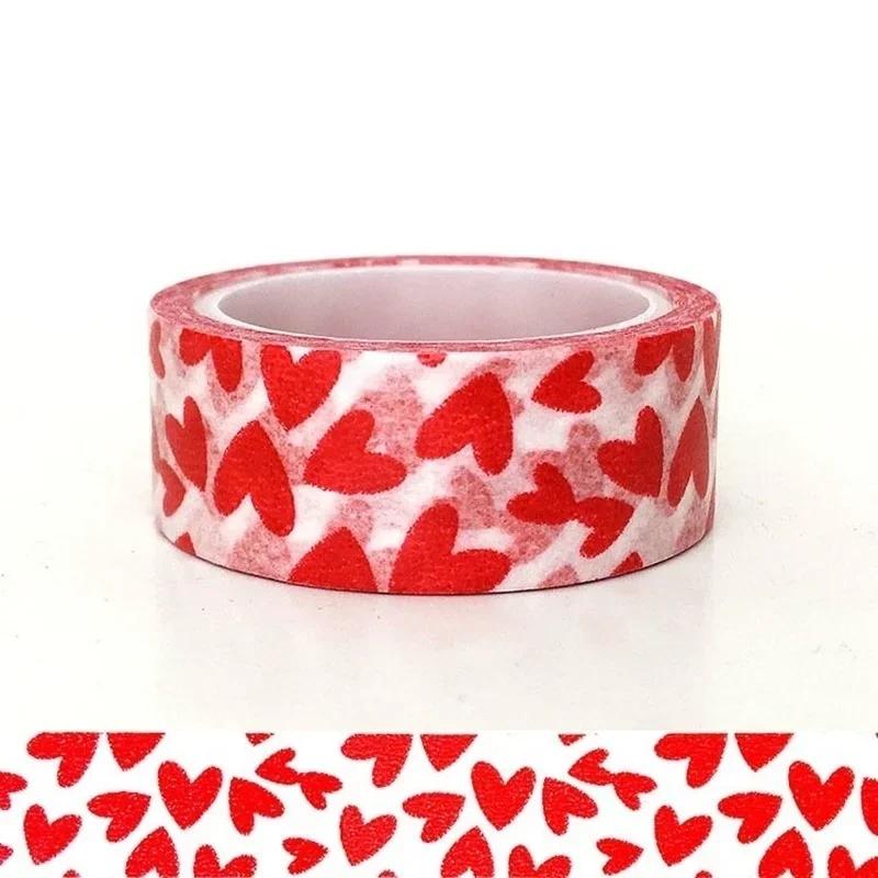 Neu 1 Rolle DIY Dekoratives Papier Bastelband Rotes Liebesherzmuster Valentinstag Selbstklebend Niedliche Schreibwaren Schulbedarf