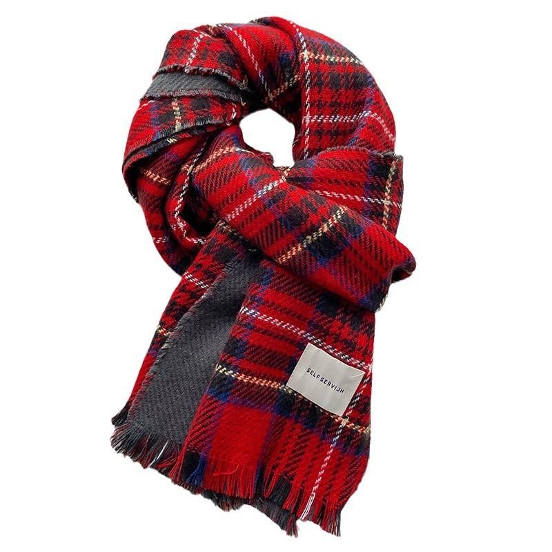 Retro red plaid scarf women's winter atmosphere versatile high school style new shawl