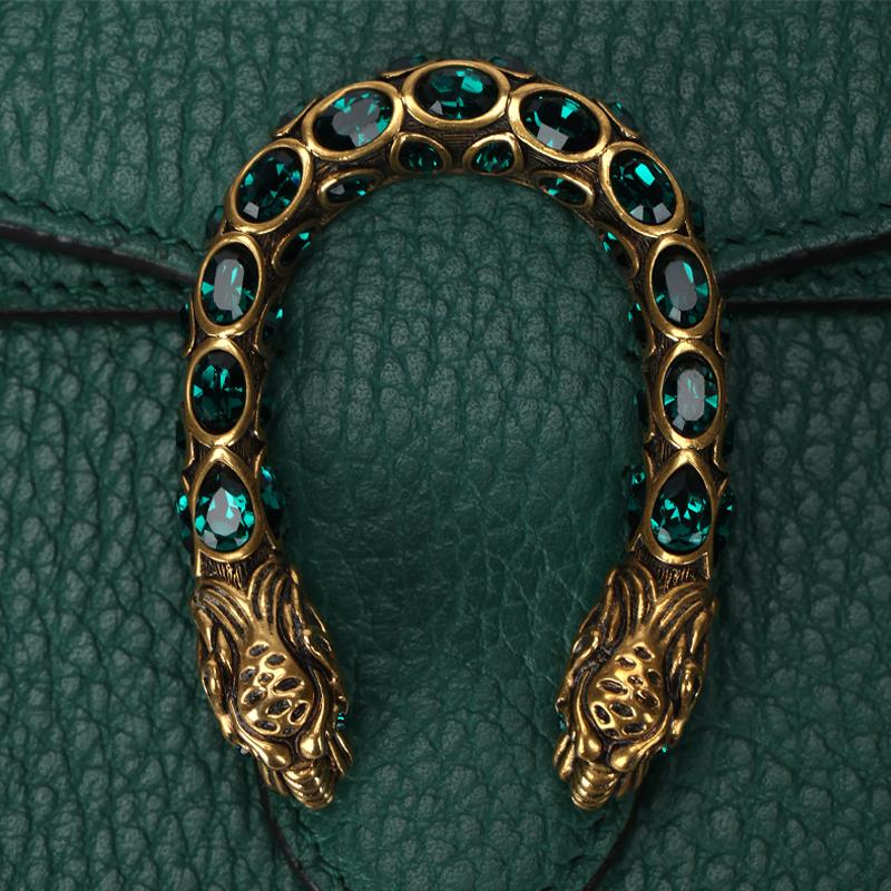 Gucci Dionysus Emerald Green Leather Super Mini Bag Crystal Hardware Chain Crossbody Clutch for Women Daily Commute 476432-CAOGX-3120