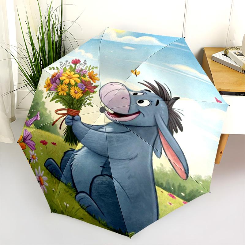Eeyore'S Flower Bouquet Folding Umbrella Travel Umbrella Three Folds Printing Travel Umbrella