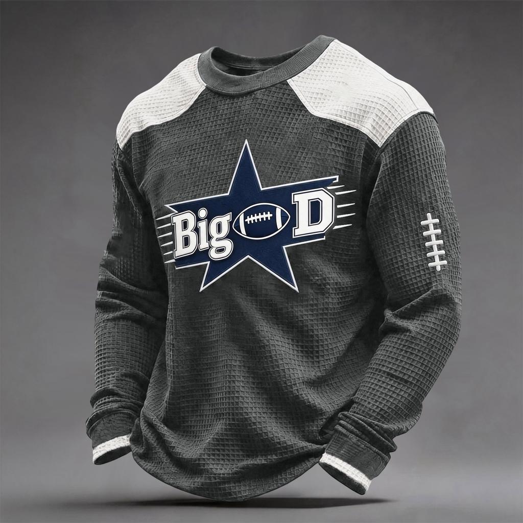 Men's Rugby Print Knit Crewneck Top, Casual Pullover Shirt for Everyday Wear