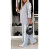 2026 Womens Two Piece Outfits Striped Side Button Blazer and Pants with Pockets Sets Business Casual Pant Suits Set