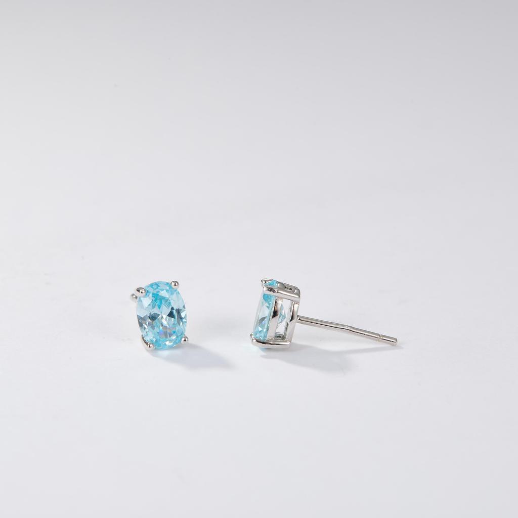 Sky Blue Zircon Earring 925 Sterling Silver Oval Stud Earrings