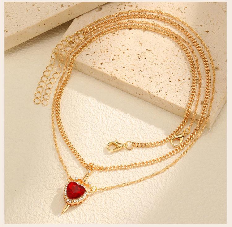 2 Stück Montierbar Herz und Schwert Zirkon Anhänger Halskette für Damen Vergoldete Choker Kette Schmuck