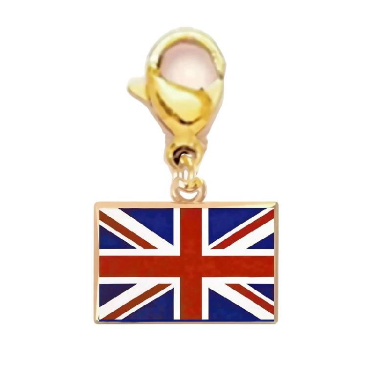 Stainless Steel Country Flag Bracelet Pendant Hand Chain Charm Travel Wristlet Keychain with Lobster Clasp and Small Profile