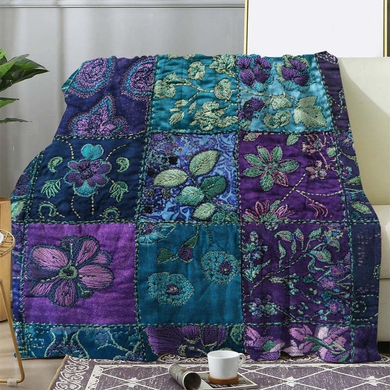 Cozy Flannel Throw Blanket with Vintage Floral Leaf Print Soft Warm Bed Car Office Camping and Travel Perfect All-Season Gift