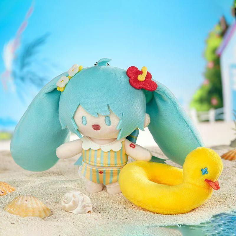 Kawaii Hatsune Miku Summer Duck Float Plush Keychain Miku Merchandise Anime Cartoons Plush Keychain Holiday Gift for Girlfriend