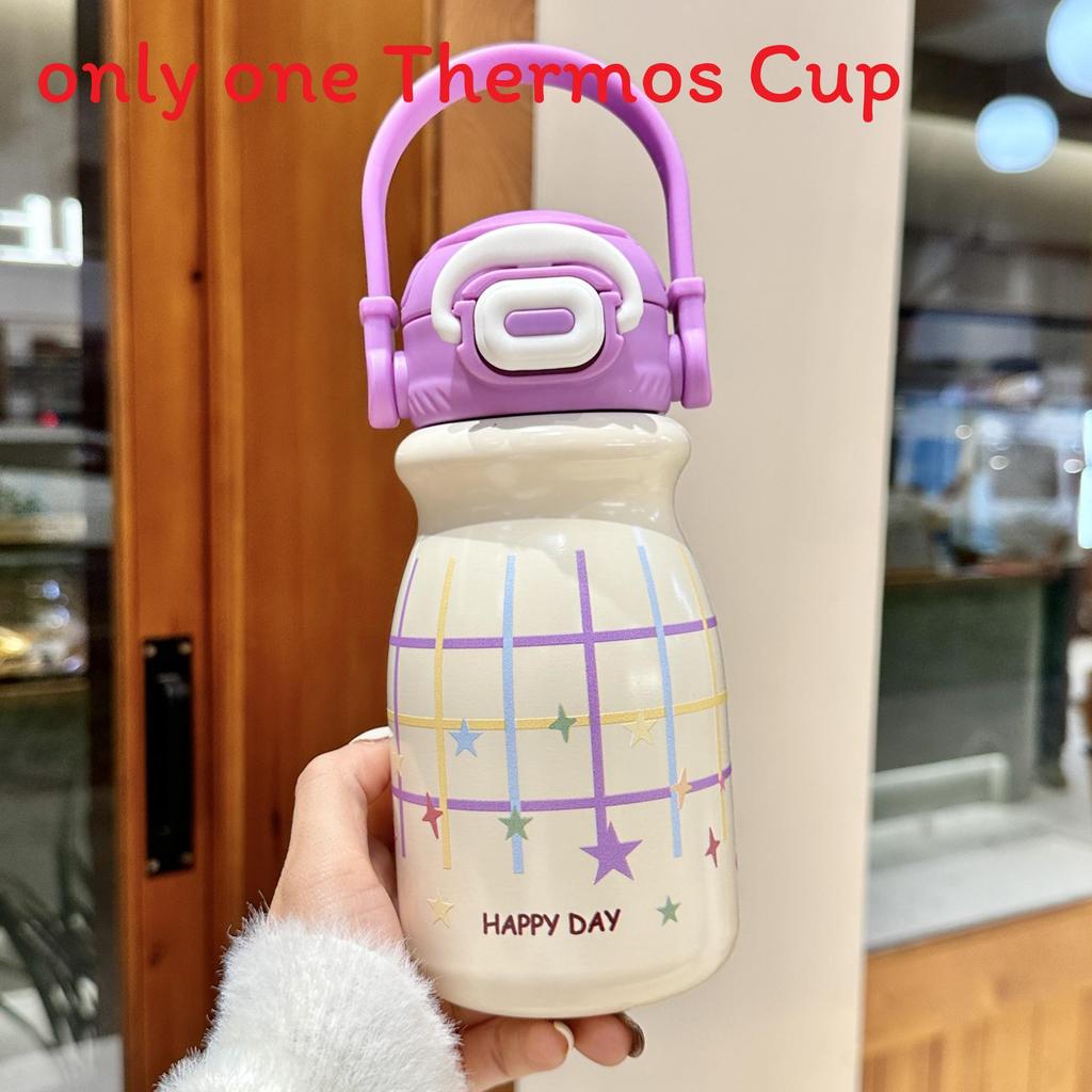 Cartoon Small Puppy Kids Double Drinking Straw Cup With Handle For Travel And School Use