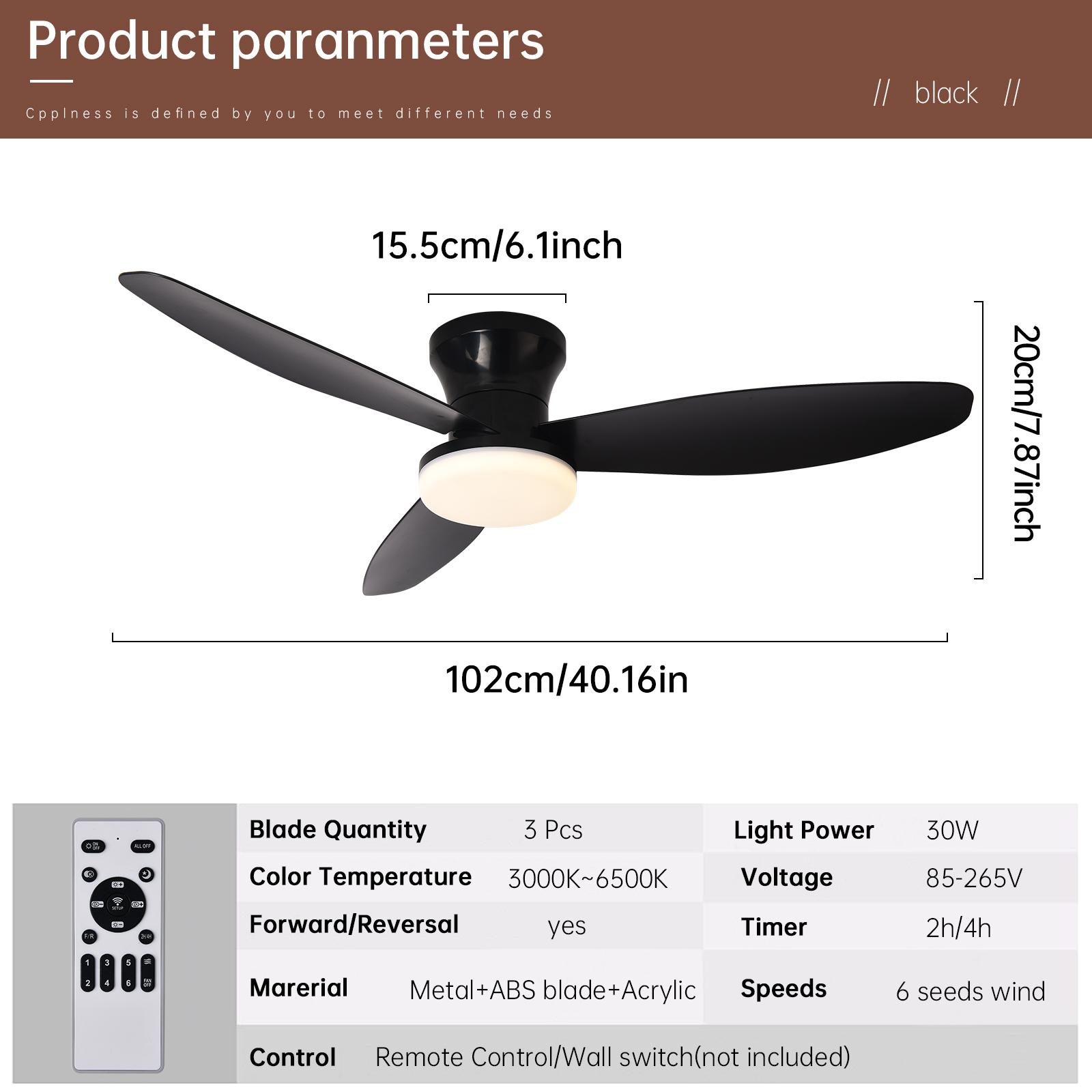

Ceiling Fan with Light 3 Colors, 6 Speeds, Timing, Ceiling Fan with Remote Control 3 Blades for Kitchen Bedroom Dining Room 85-265V