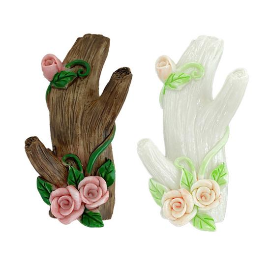 1 Pair Wall Art Hooks Key Hanger Decorative Hooks with Adhesive Resin Flowers And Tree Trunk Hooks for Hats Bags Towels Bedroom Entryway
