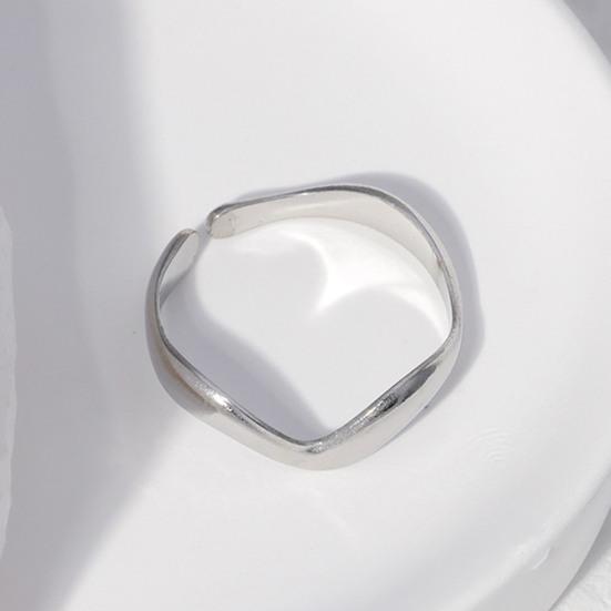 Women Finger Ring V-Shaped Curved Geometric Adjustable Fit Open Ring Stainless Steel Texture Architecture