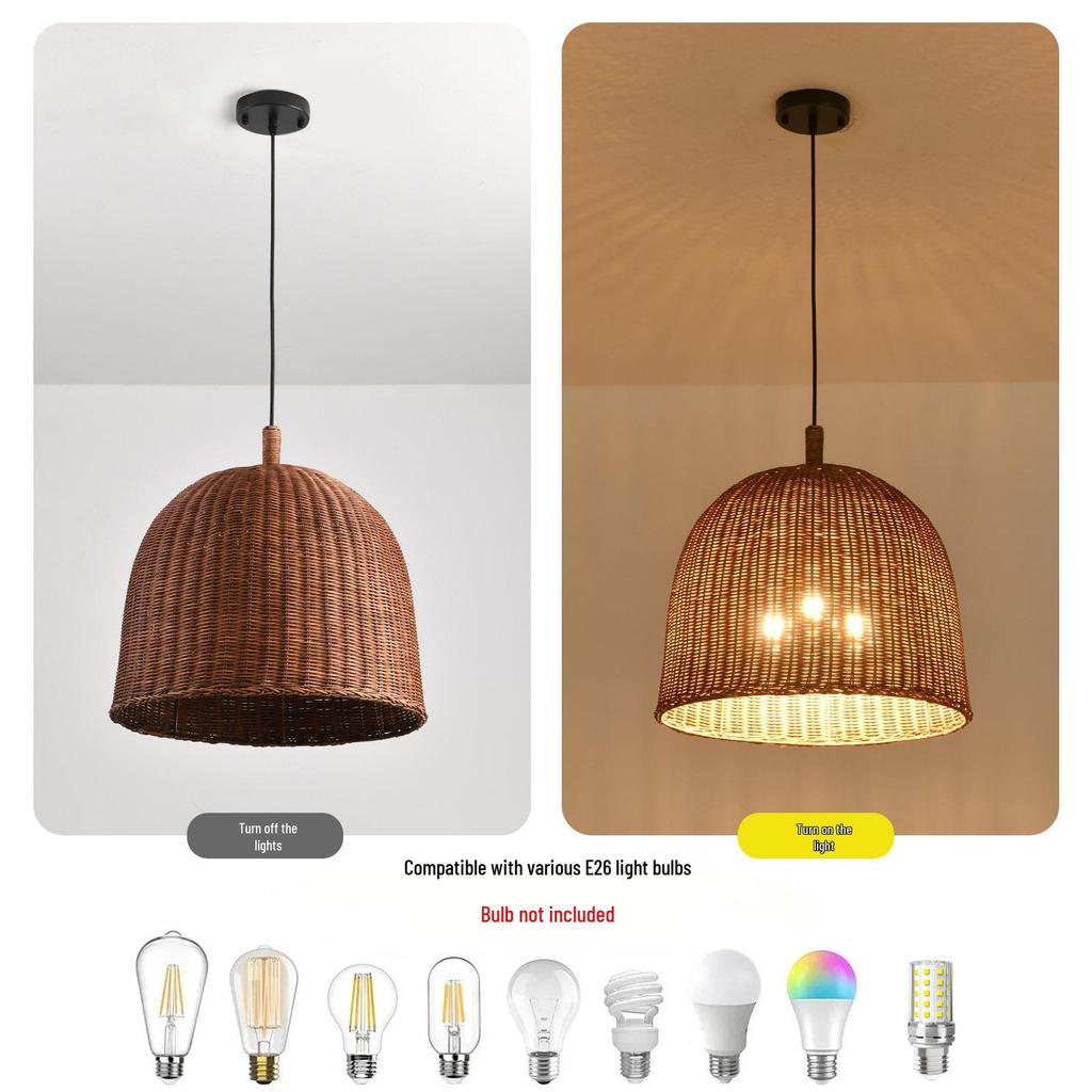 Handmade Wabi-Sabi Bamboo Pendant Lamp - Artisanal Woven Lighting for Dining Rooms