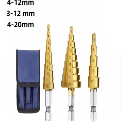 Three-Piece Titanium Step Drill Bit Set for Woodworking