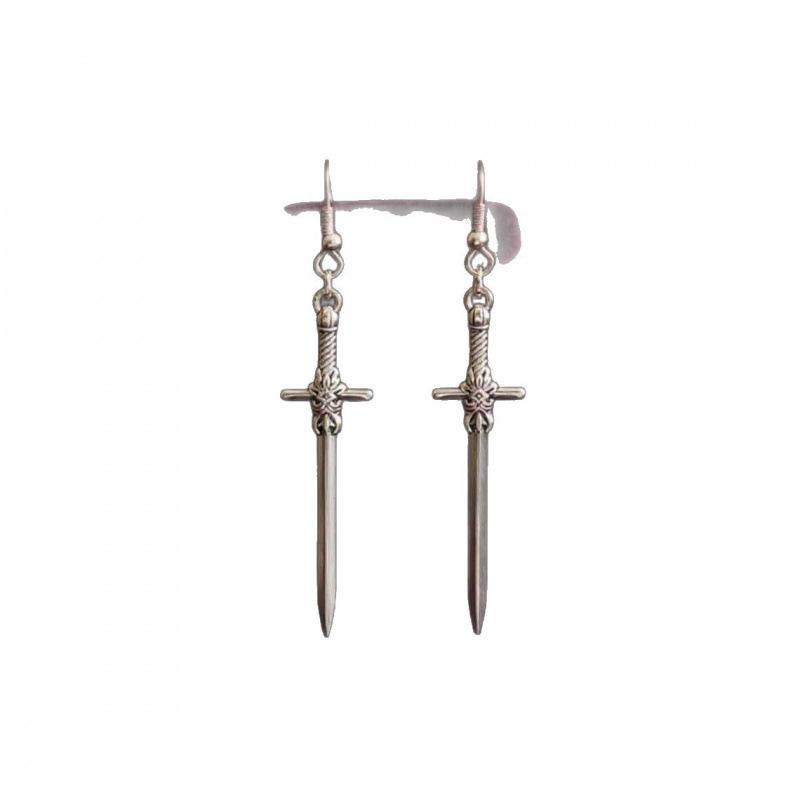 Silver Cross Sword Pendant Earrings - Retro Gothic Style Jewelry