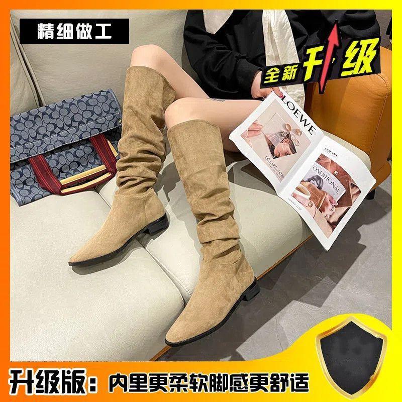 

Knight boots women s thick heel spring and autumn western boots medium heel tall tube thin retro thin pleated piled boots 35