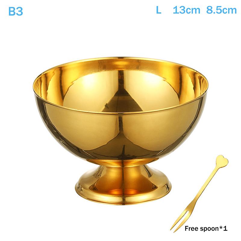 Stainless Steel Ice Cream Cup Gold Silver Safe Salad Cup with Dessert Bowl And Ice Cream Spoon Kitchen Accessory for Household