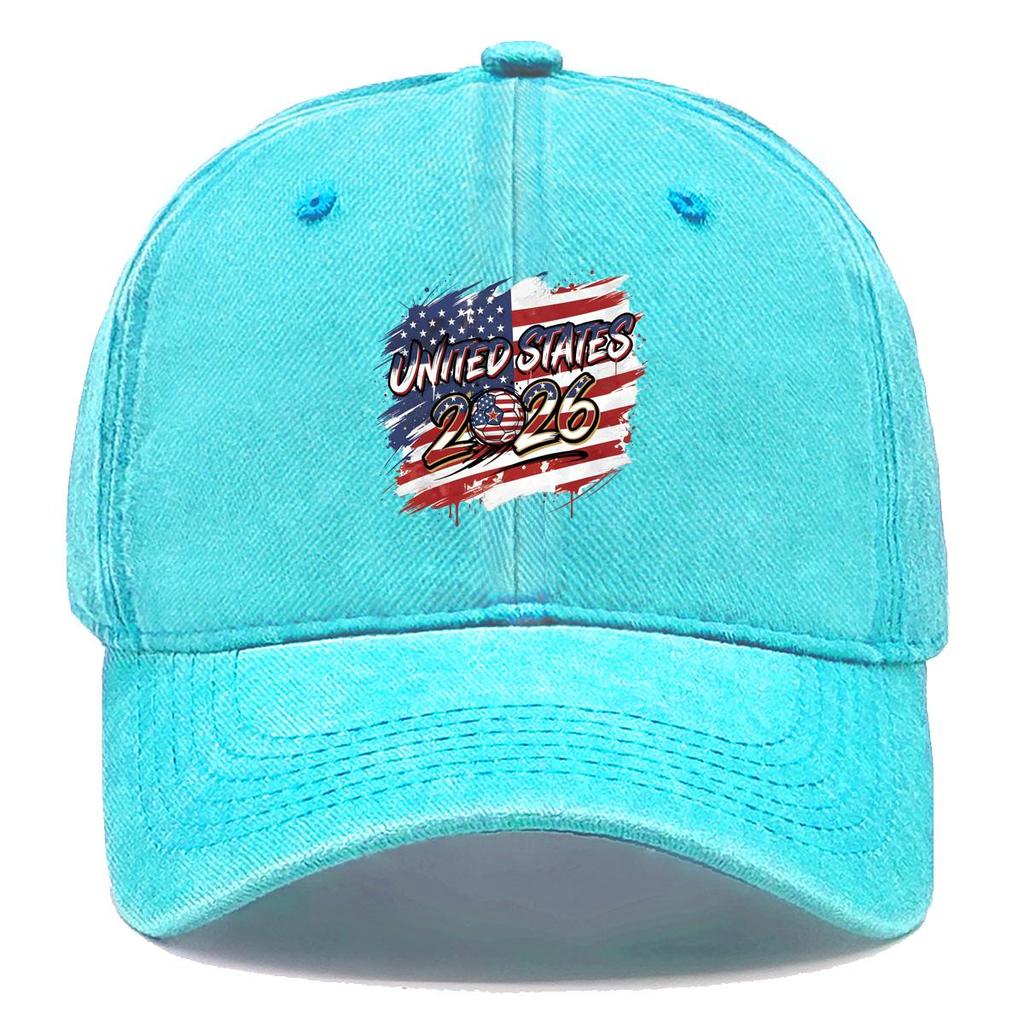 Sun Hat With 2026 Football Soccer "UNITED STATES" Flag Printed , Adjustable Sun Hat Raw Brim Slouchy Lightweight Vintage Sun Hat