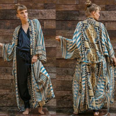 Böhmische bedruckte Bikini-Überwürfe Elegantes Kimono-Kleid mit Selbstbindegürtel Tunika Damen Übergröße Strandbekleidung