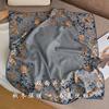 Retro elegant black background floral silk wool silk scarf double-sided printing hand-curled edge temperament silk shawl scarf