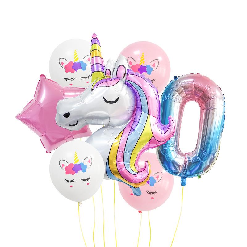Colorful Unicorn Gradient Rainbow Foil Balloon Set