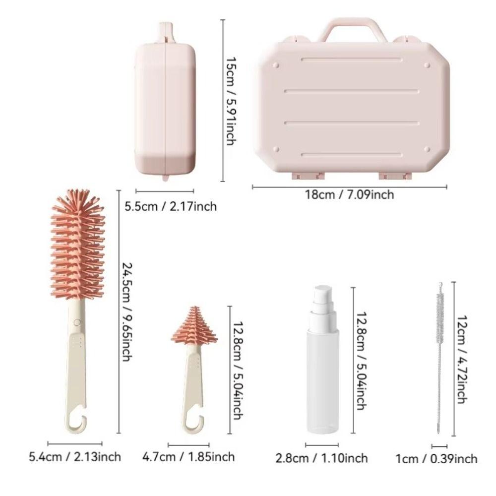 Silicone Bottle Brush Set Baby Easy To Clean Bottle Scrubber 6 in 1 Pacifier Straw Washing Bottle Drying Rack Cleaning Tool Set