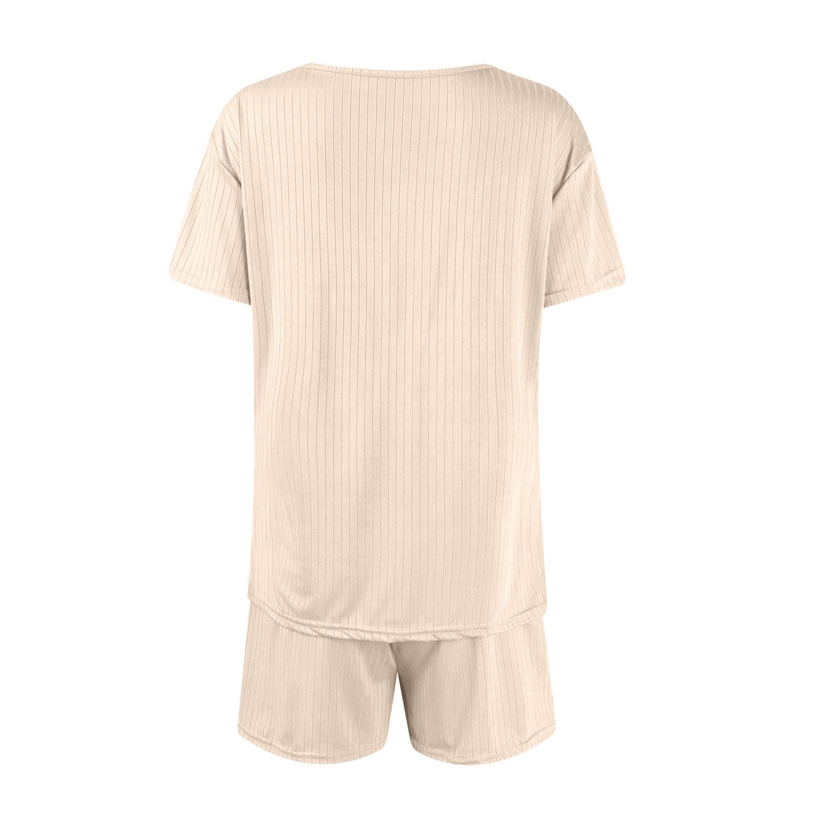 Женские модные однотонные шорты с V-образным вырезом и короткими рукавами — фото 4