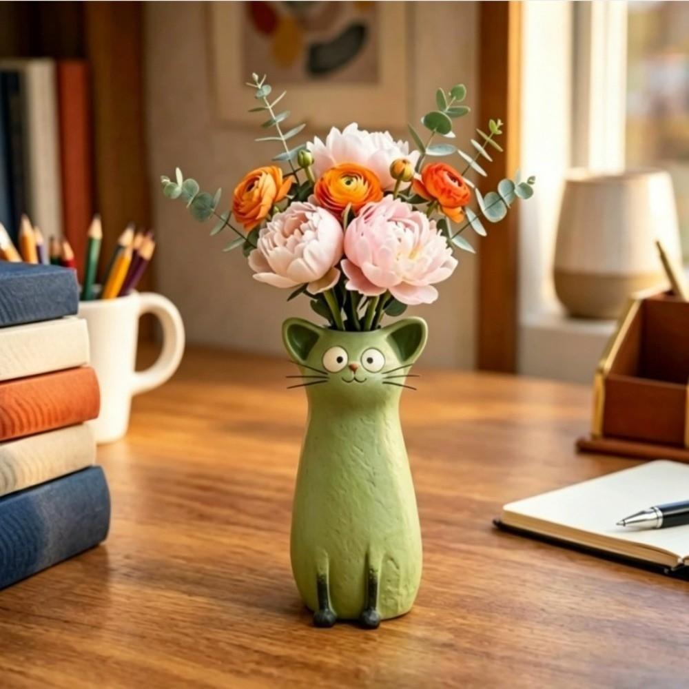 Handmade Whimsical Cat Vases Aesthetic Cat Flower Holder Cat Bud Vase Gift for Lovers