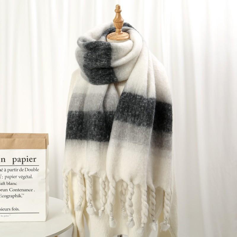 Fashion Korean Version Plaid Imitation Cashmere Scarf Winter Warm Thickened Contrasting Color Student Couple Scarf Long Scarf
