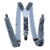 Unisex Sequin Y Back Suspenders 3 Clips Adjustable Elastic Braces