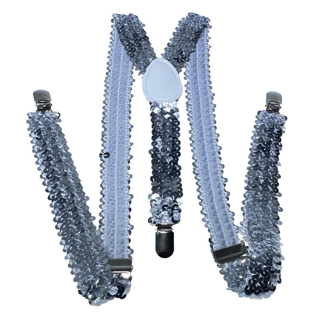 Unisex Sequin Y Back Suspenders 3 Clips Adjustable Elastic Braces