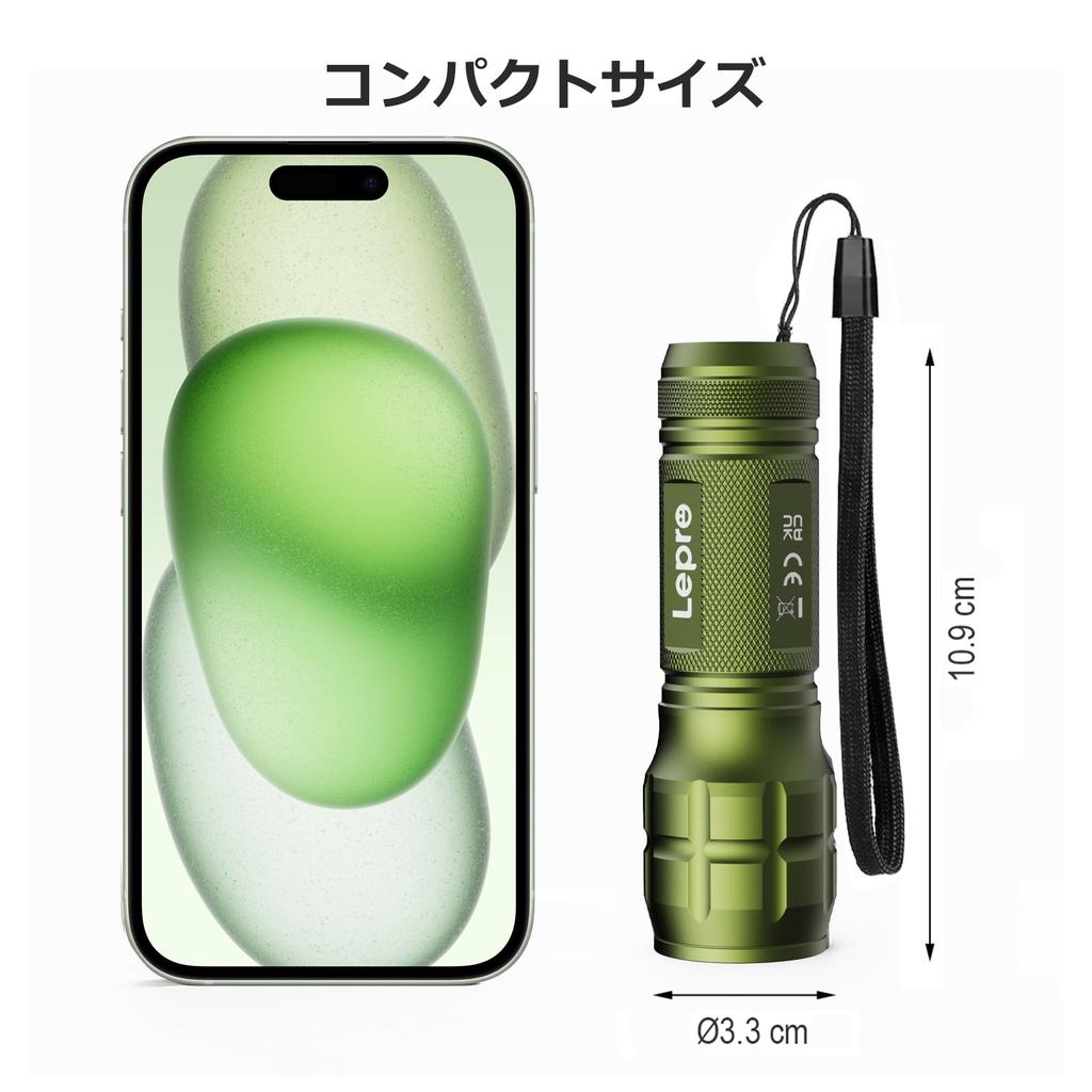 LED Handheld Flashlight with Adjustable Includes AAA Ideal for Disaster Power and Night Green Flashlight, High-Brightness Chip, Zoom, Lightweight,