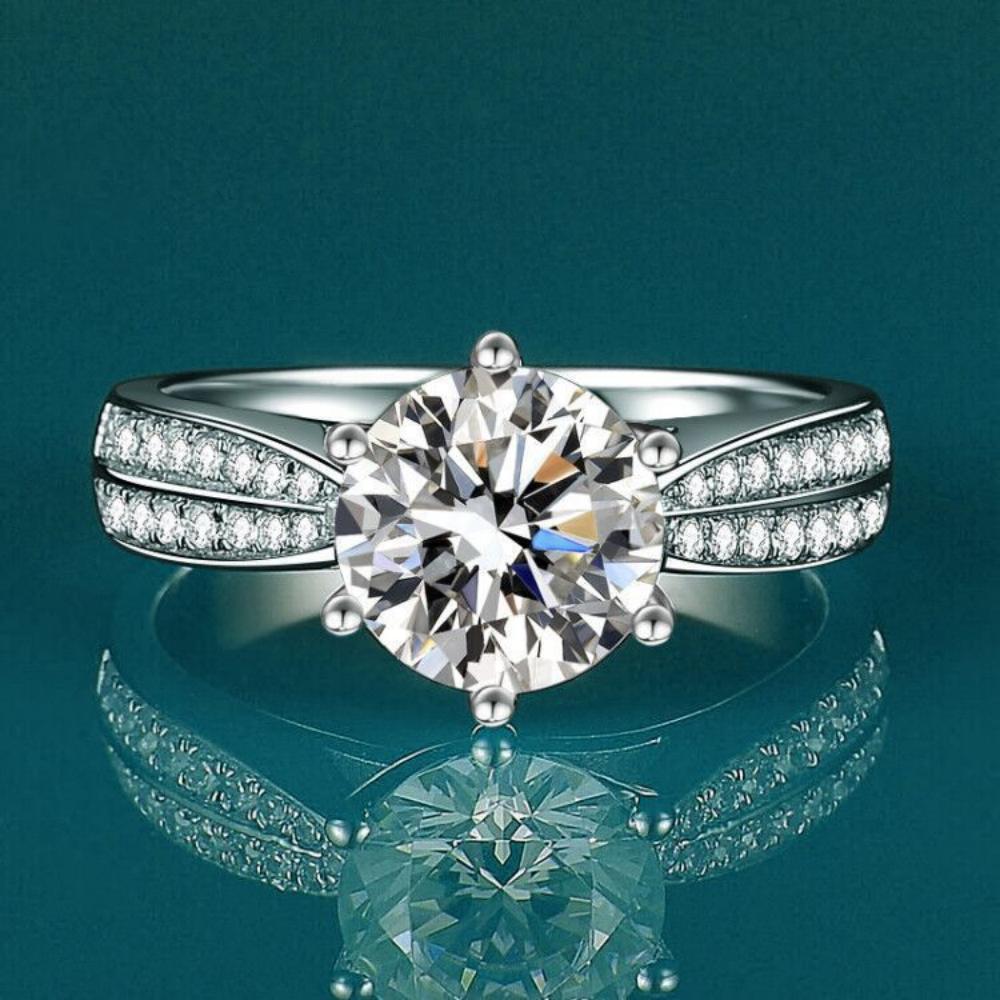 Copper Ring Claw Inlaid Imitation Moissanite Diamond Women'S Elegant Simple Luxury Jewelry Ring Accessories