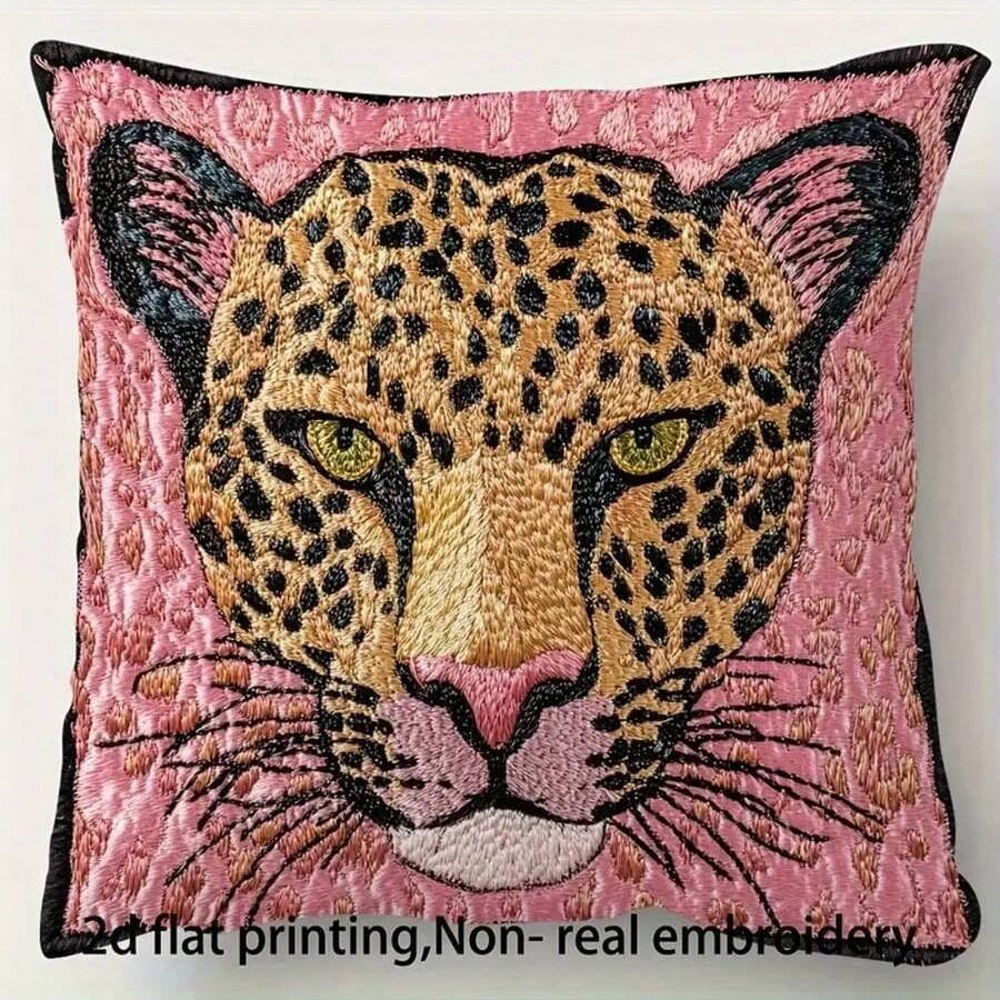 VIKAMA Roze Luipaard Plaid - Niet-geborduurd Dubbelzijdig Bedrukt Huisbank Kussenhoes voor Woonkamer Decoratie 30x30cm brown