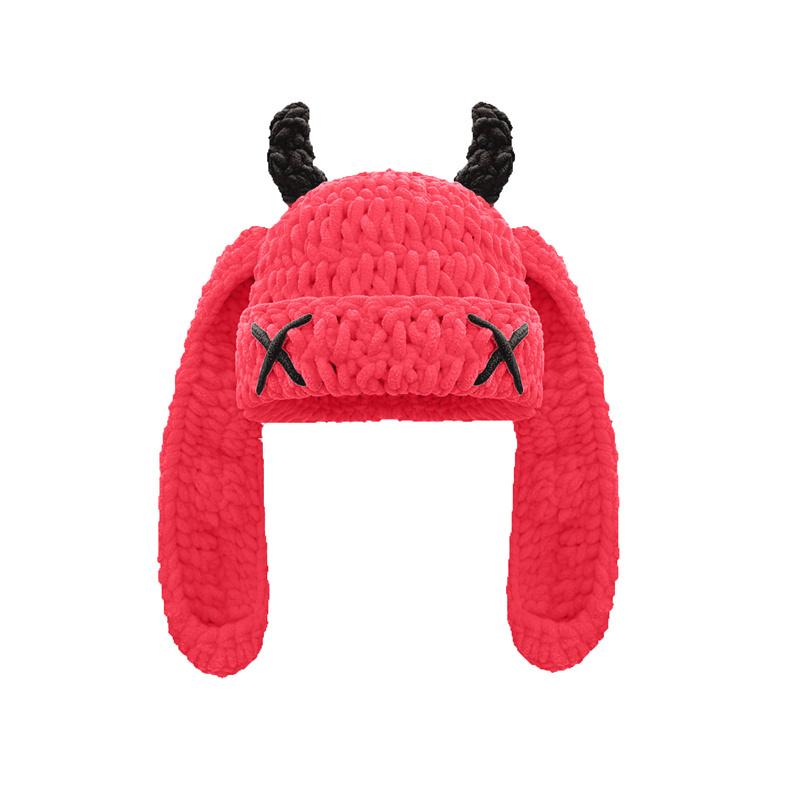 Unisex Autumn Winter Handmade Crochet Knitted Hat Soft Warm Long Ear Beanie Hat Men Women Casual Y2K SkullCap Hats Ski Caps