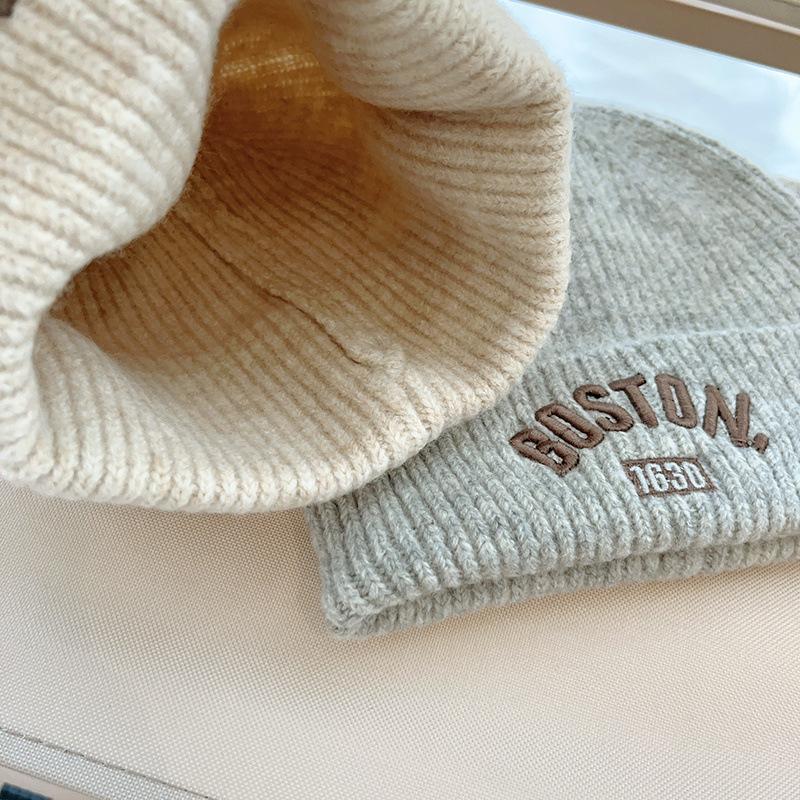 Embroidered Letter Children Knitted Hat Korean Baby Winter Warm Skullies Cap 3-6 year Kids Beanies Solid Woolen Bonnet Skullcaps