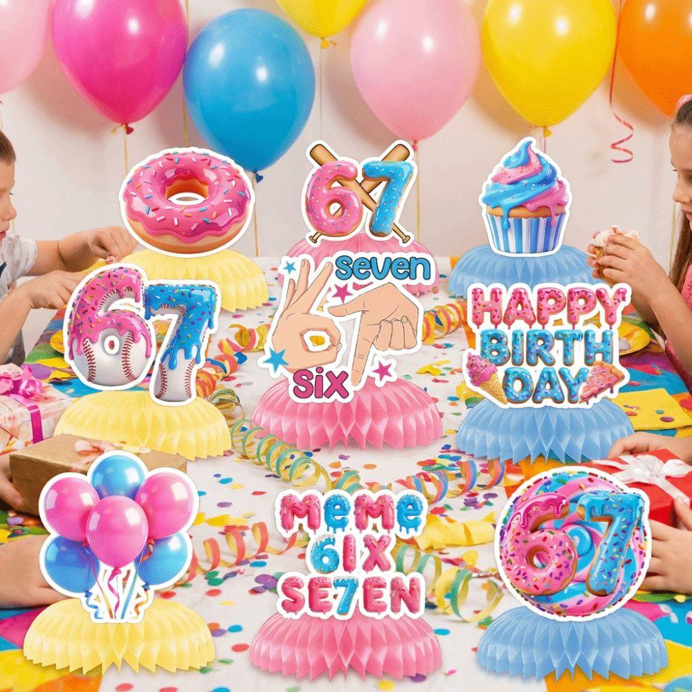 Colorful Six Seven Party Decor Ice Cream Theme 67 Honeycomb Ornaments  Birthday Party