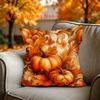 2D Flat - 1pc Autumn Pumpkin Leaf Print Decorative Pillowcase, Autumn Short Plush Pillow Cover, 45 X 45 Cm (17.7 X 17.7 Inches), Pillow Insert Not Inc