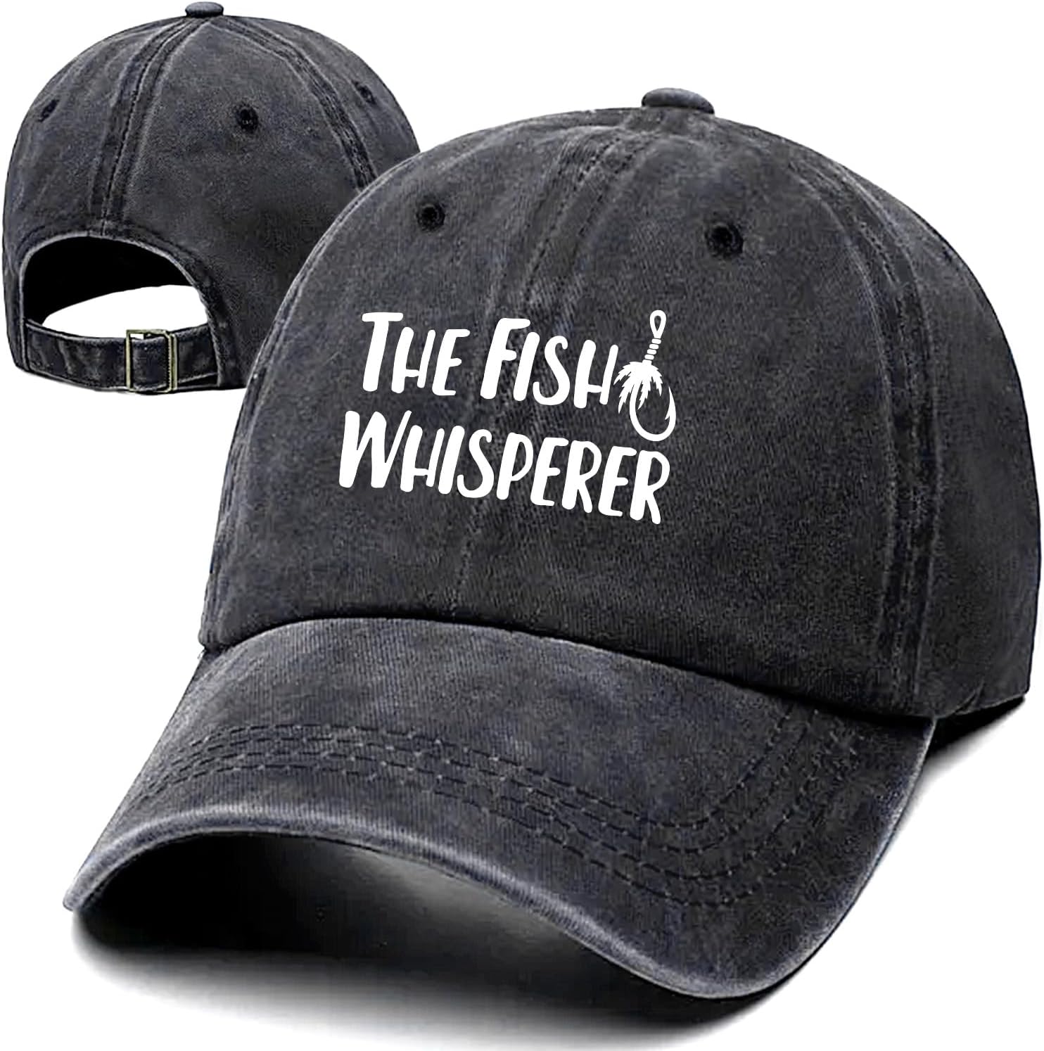 The Fish Whisperer Fishing Baseball Cap Washed Cotton Adjustable Outdoor Sun Hat for Fishermen One Size