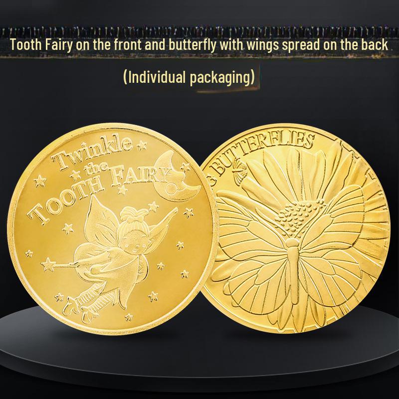 Gold Tooth Fairy Coin Set: Children's Tooth Reward Box & Halloween Decoration Toy Gift