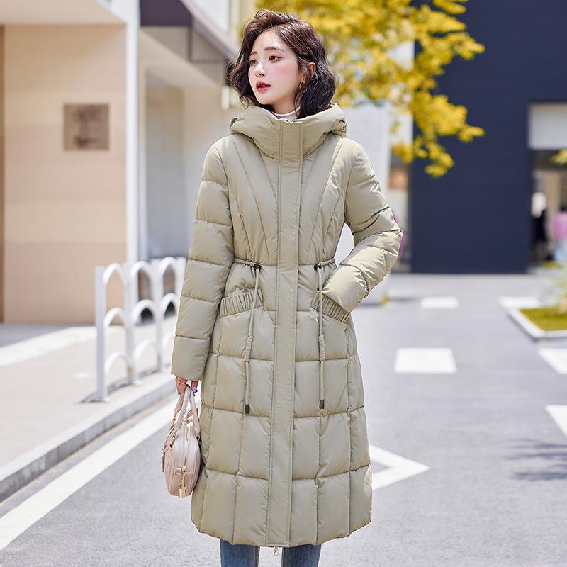 

Хлопковая одежда, женская длина выше колена, стройный и модный темперамент, с капюшоном, новый стиль с поясом для осени и зимы, элегантная стеганая куртка XXXL легкие хаки