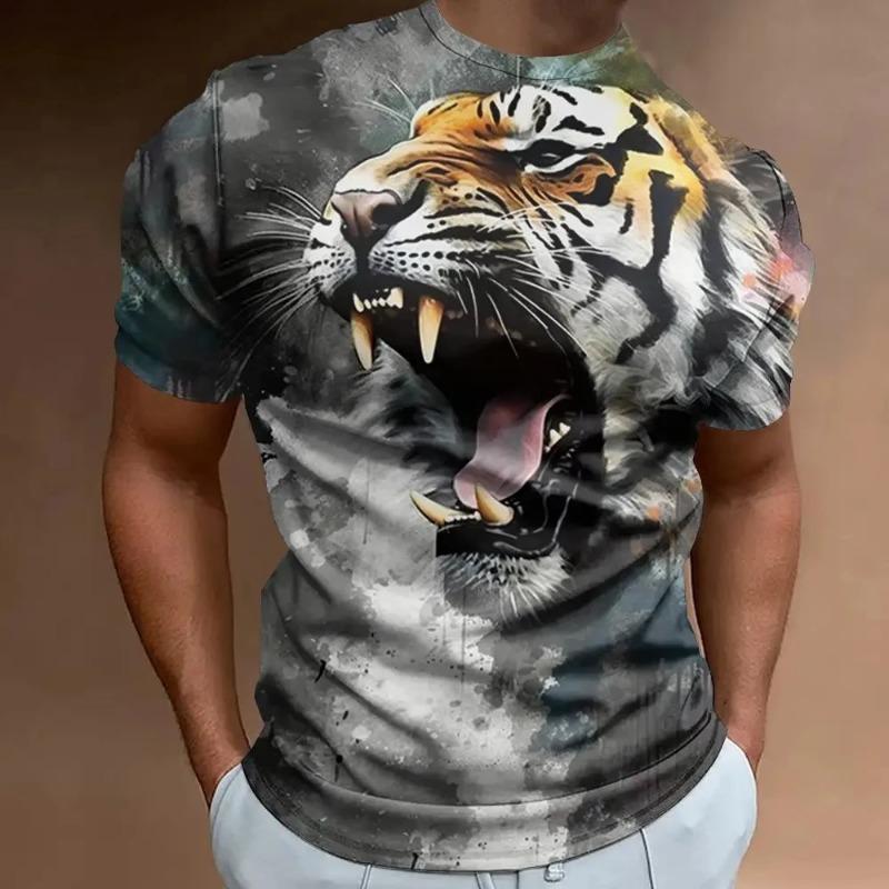 Summer Tees Tops 3D Tiger Print Men's T-Shirt Casual Animal Pattern T Shirt Streetwear Quick Dry Fashion Oversized Clothes