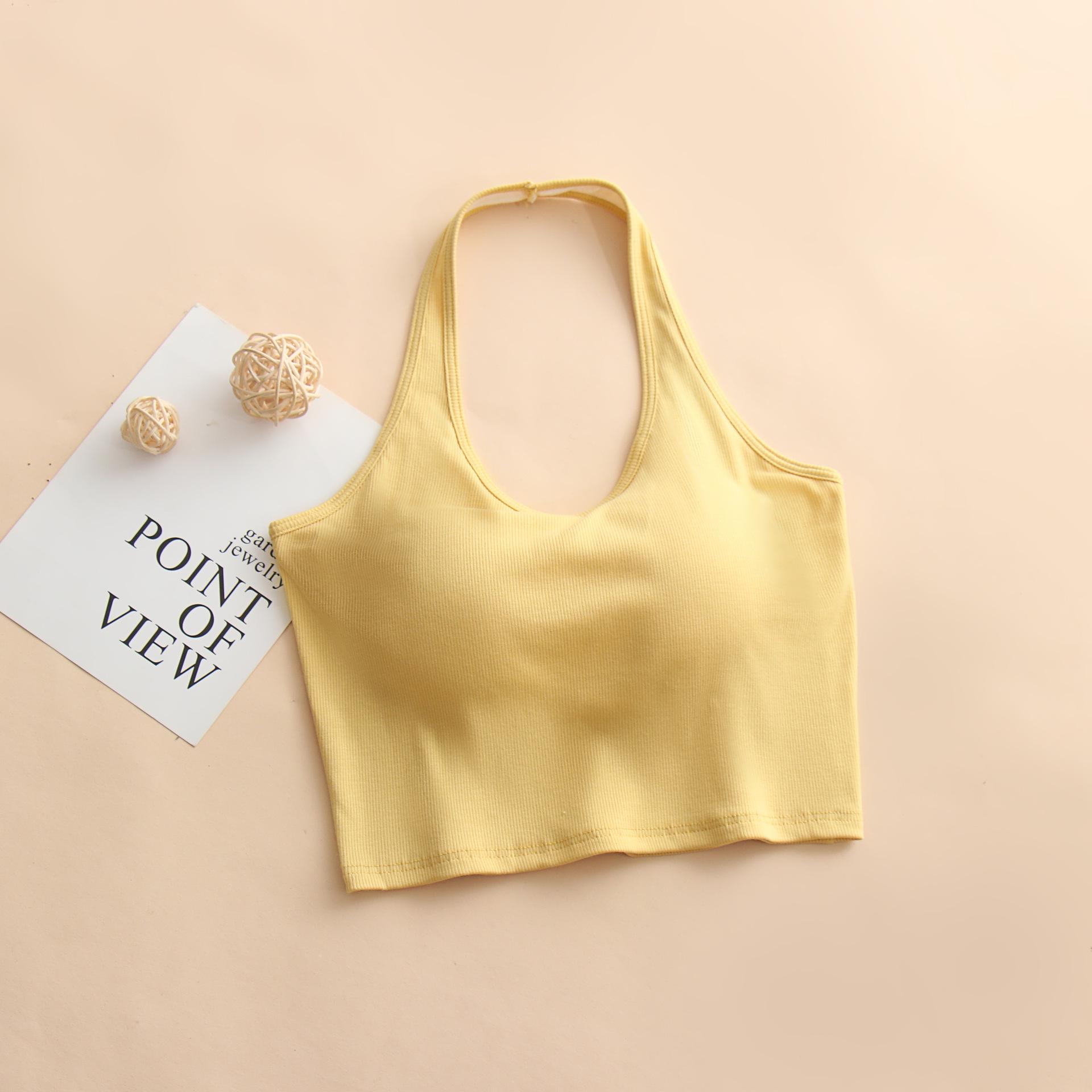 Spring/Summer Women s Halter Neck Camisole with Built-in Bra: Backless, Slimming, Yoga Vest; Versatile Base Layer or Outerwear Medium жёлтый