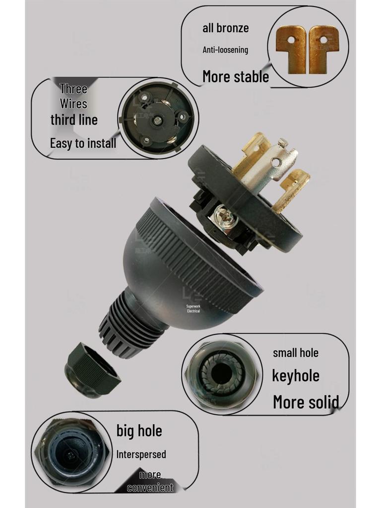 Anti-Loosening Flame Retardant Copper Plug for Generator/Diesel Engine Accessories, 1-15KW, 30A, 250V, Three-Hole