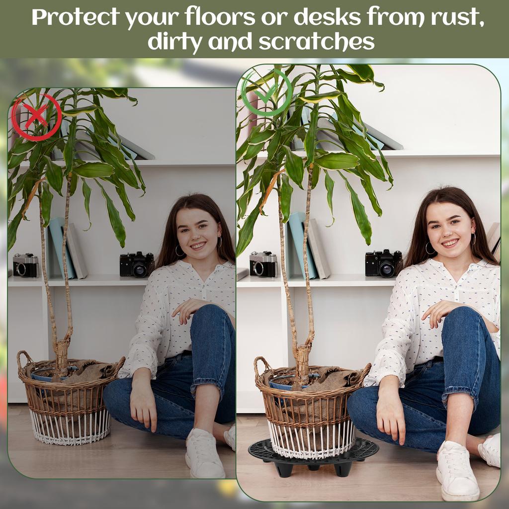 4 Pcs Plant Stands For Outdoors 13.8 Inch Heavy Duty Plant Level Pot Elevator Black Round Plastic Flower Stands Holder Risers