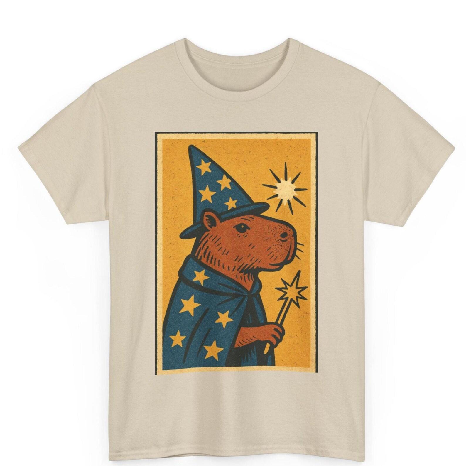Wizard Capybara T-Shirt: Funny Retro Fantasy Animal Graphic Tee S