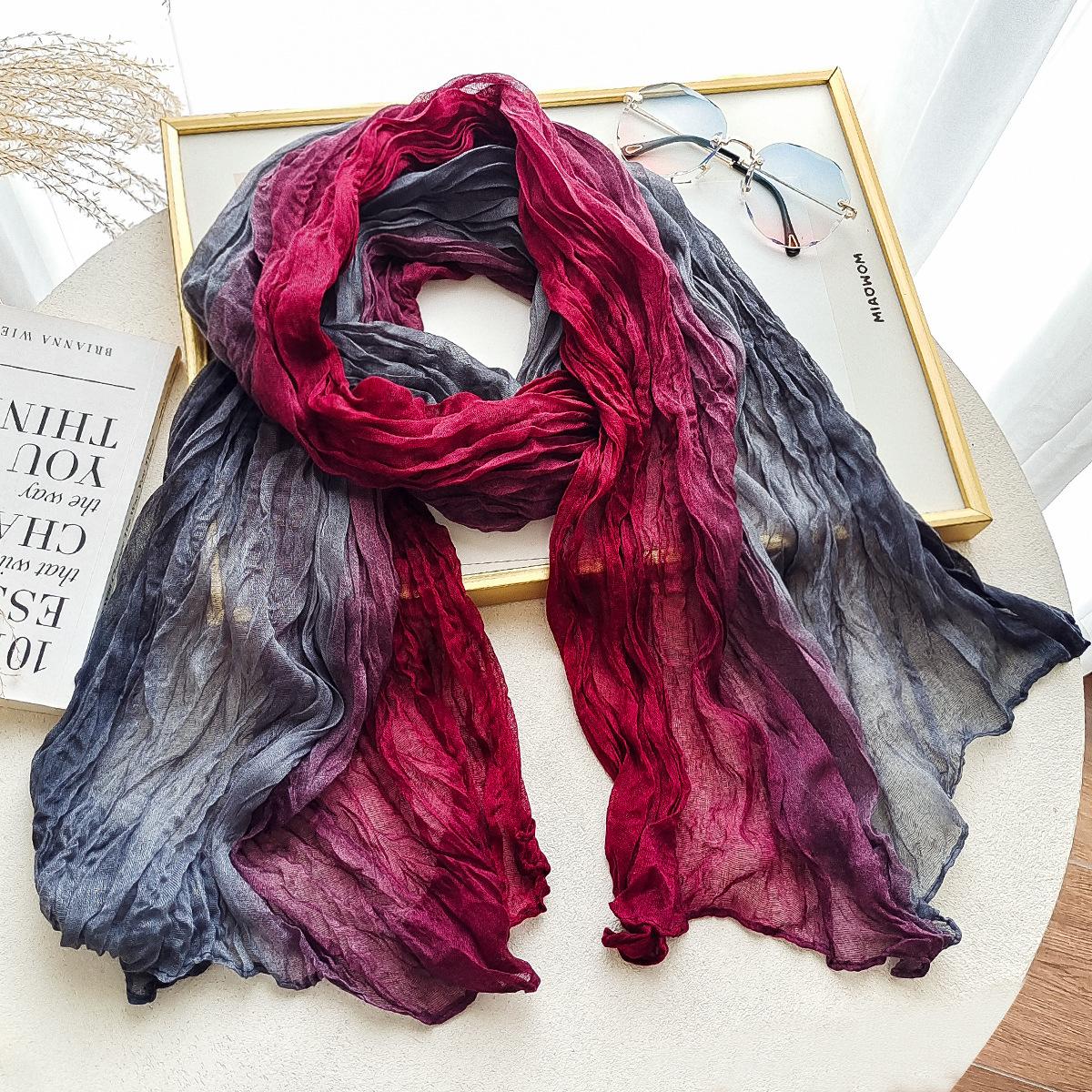 

Женский шарф Весенне-осенний шарф градиентной расцветки Универсальный однотонный мятый шарф-шаль 80*180cm